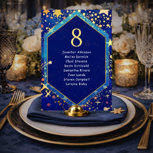 Blaue goldene sternklare Nacht magische Hochzeitsb Tischnummer