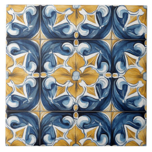 Blaue, goldene und weiße Keramikfliesen Fliese