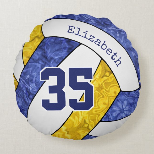 Blaue goldene Volleyballfarben Rundes Kissen (Vorderseite)