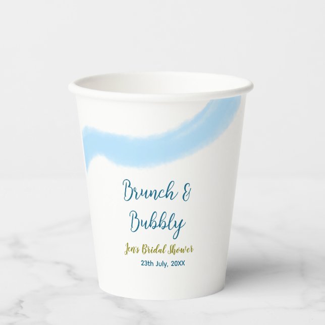 Blaue goldene Wasserfarbenblase und Brunch Bridsh Pappbecher (Vorderseite)