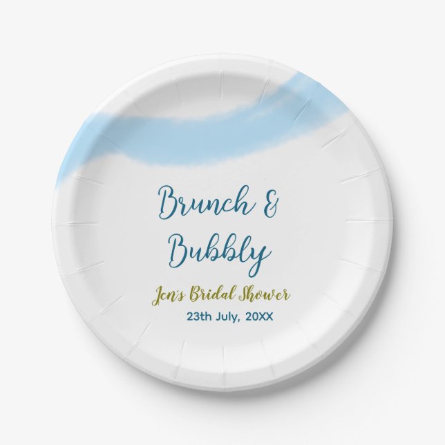 Blaue goldene Wasserfarbenblase und Brunch Bridsh Pappteller (Vorderseite)