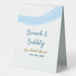 Blaue goldene Wasserfarbenblase und Brunch Bridsh Tischaufsteller