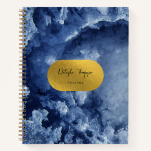 Blaue Goldfoilmeerkristalle Signatur Rezept Notizbuch