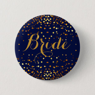 Blaue GoldGlitzer-Imitat-Folieconfetti-Punkt-Braut Button