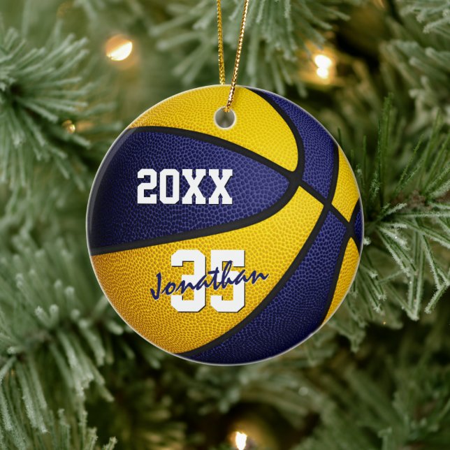 Blaue Goldmannschaft färbt Basketballkuchen-Sake Keramik Ornament (Baum)