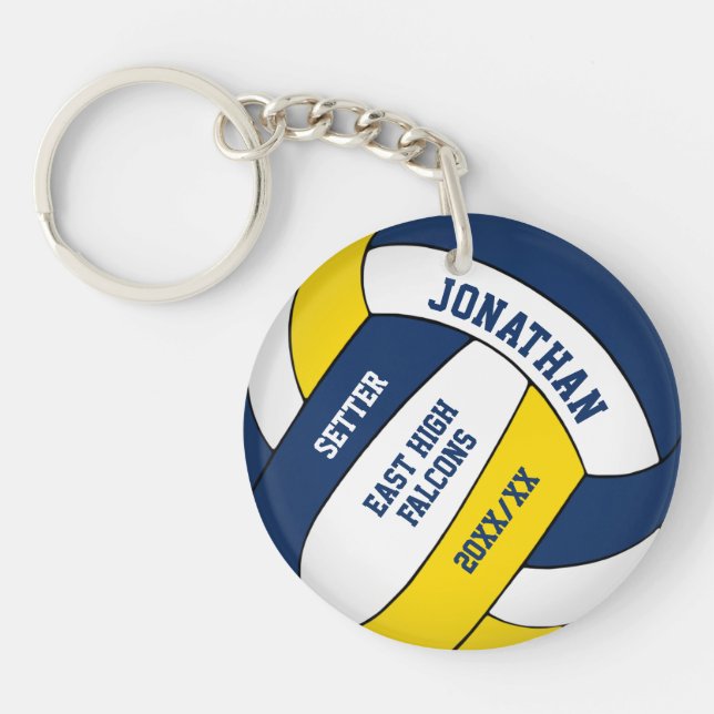 Blaue Goldmannschaft färbt Buben Volleyball Schlüsselanhänger (Vorderseite)