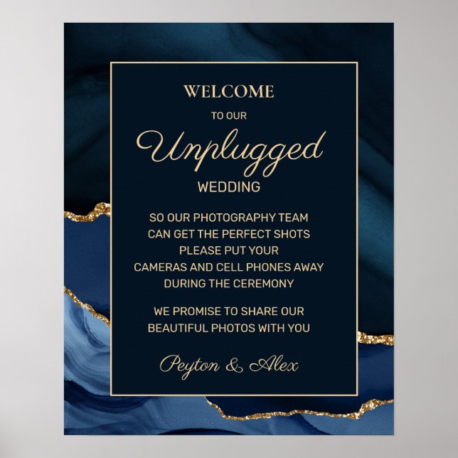 Blaue Goldmarbelagate-Hochzeit ohne Steckverbindun Poster (Vorne)