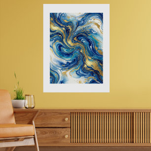 Blaue Goldmarmor-Luxus-Abstrakt-Fluid-Art-Wand Poster