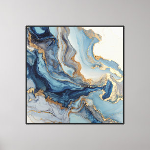 Blaue Goldmarmoradern – Abstrakte fluide Wandkunst Leinwanddruck