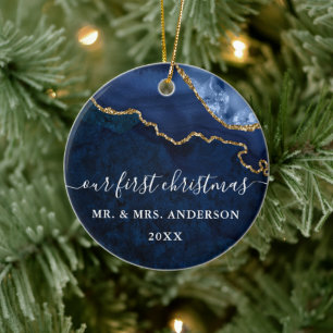 Blaue Goldmedaille Agate Geode Hochzeit Keramik Ornament
