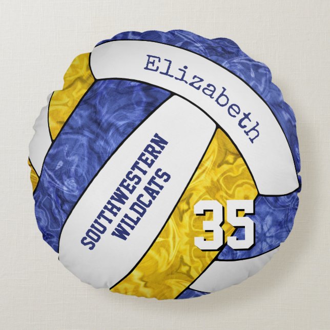Blaue Goldsportart Sake Geschenk Mädchen Volleybal Rundes Kissen (Vorderseite)