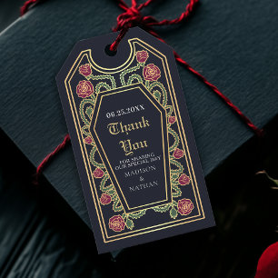 Blaue Gotik-Sarg-Rosen-Hochzeits-Dankeschön Geschenkanhänger