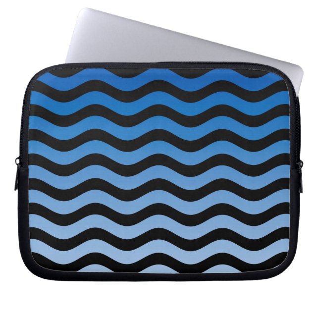 Blaue Gradient Wavy Stripes Laptopschutzhülle (Vorderseite)