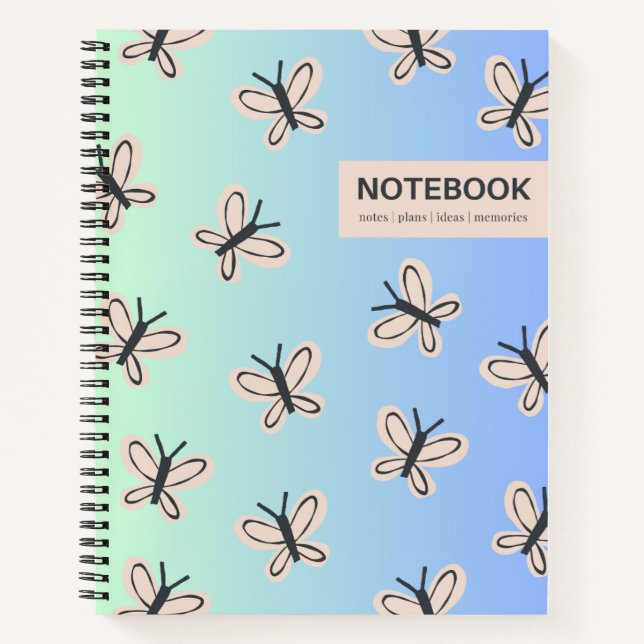 Blaue Gradienten Schmetterlinge Design Notebook Notizbuch (Vorderseite)
