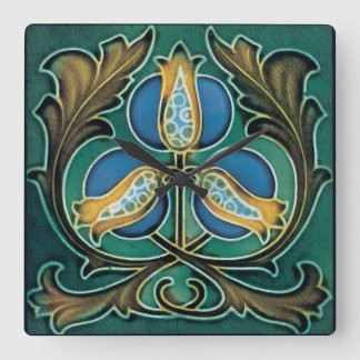 Blaue Granatapfel-Rustikal-Faux-Majolika Quadratische Wanduhr