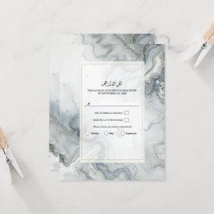 Blaue Grau & Gold Beachy Aquarell-Strand-RSVP Einladung