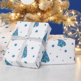 BLAUE GRAU WHITE CHRISTMAS BÄUME & SCHNEELAKEN GESCHENKPAPIER
