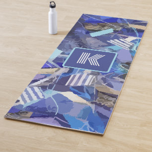 Blaue, graue, abstrakte Streifen Yogamatte