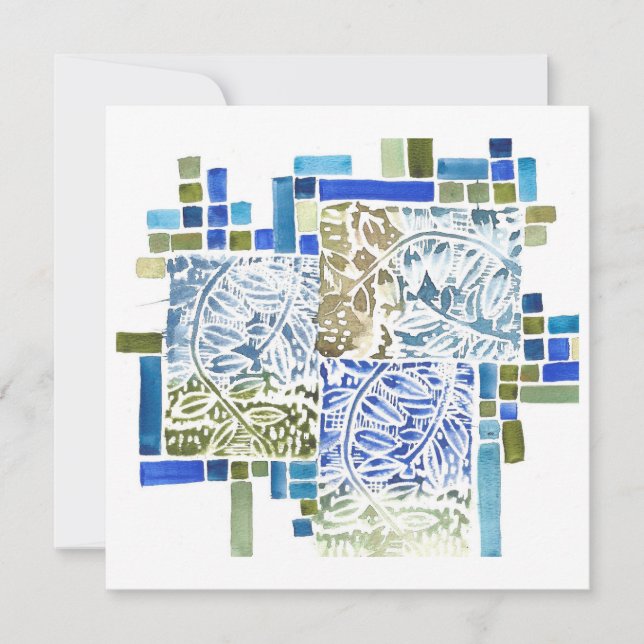 Blaue graue Aquarellfarbenblocker Notecard entfalt Dankeskarte (Vorderseite)