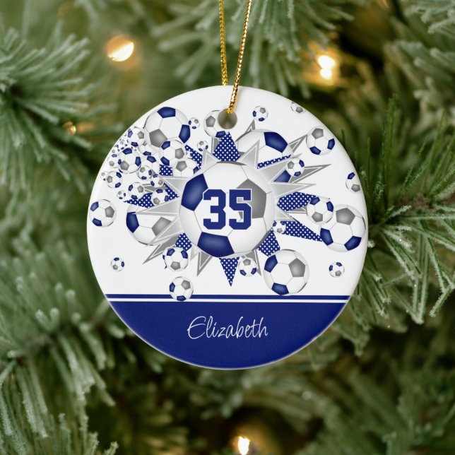 Blaue graue Fußballbälle sternenweise Sake Keramik Ornament (Baum)
