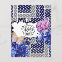 Blaue/graue geometrische, florale Postkarte