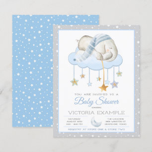 Blaue Graue Schlafende Elefanten-Baby-Party-Einlad Einladung