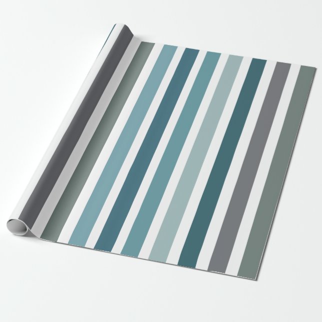 Blaue Graue Streifen Geschenkpapier (Ungerollt)