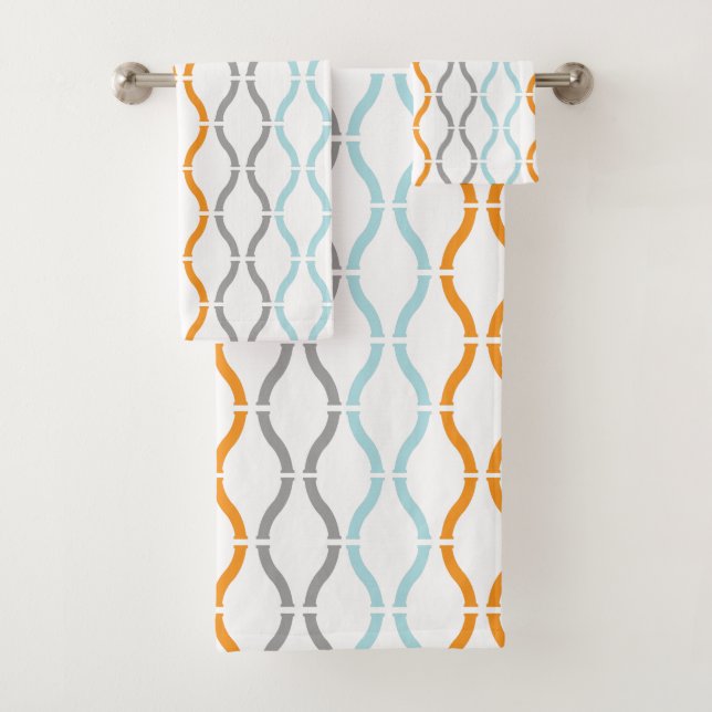 Blaue, graue und orangefarbene Streifen Badhandtuch Set (Insitu)
