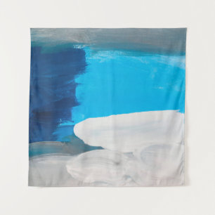 Blaue, graue und weiße abstrakte Kunstmalerei Hint Wandteppich