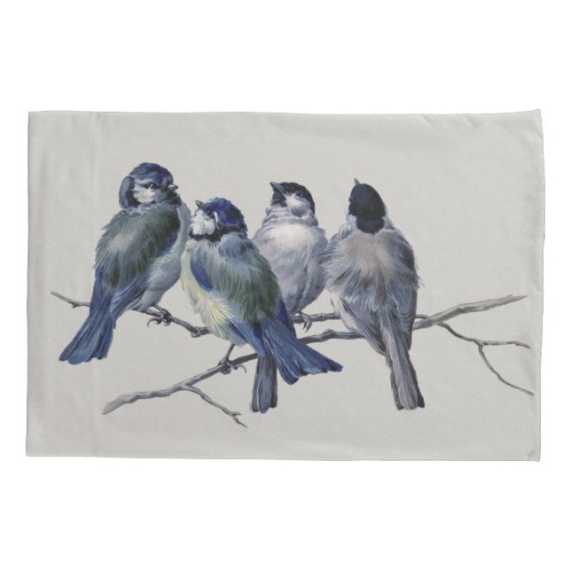 Blaue graue Vögel auf einer Verzweigung Kissenbezug (Rückseite-Links)