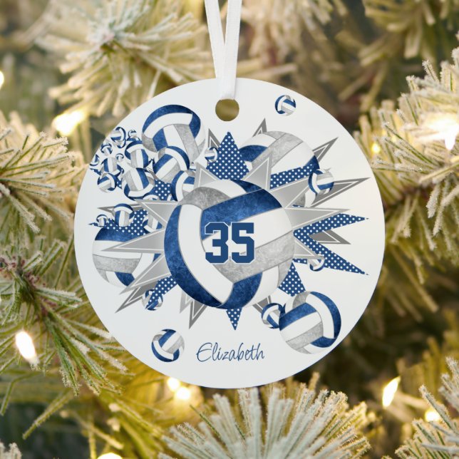 Blaue graue Volleyballs Stars halten Sake Ornament Aus Metall (InSitu)