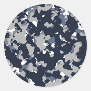 Blaue Graue Weiße Tarnung Camo Muster Party Runder Aufkleber