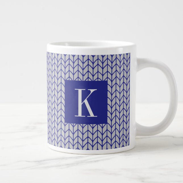 BLAUE GRAY STRICK Big White Tasse + Initial II (Rechts)