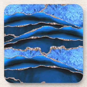 BLAUE GREEN MARBLE AGATE GOLD GLITZER GLAM GETRÄNKEUNTERSETZER