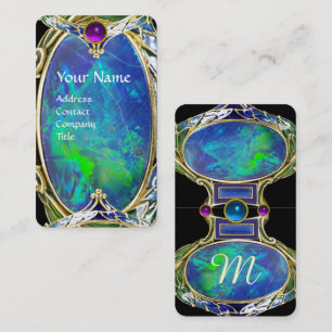 BLAUE GREEN OPAL ,ART NOUVEAU GOLD JEWEL MONOGRAM VISITENKARTE