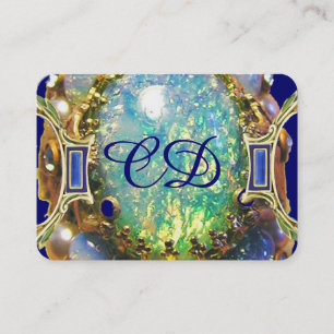 BLAUE GREEN OPAL ,ART NOUVEAU GOLD JEWEL MONOGRAM VISITENKARTE