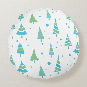 BLAUE GREEN TREES Forest Woods Weihnachtsbaum Rundes Kissen