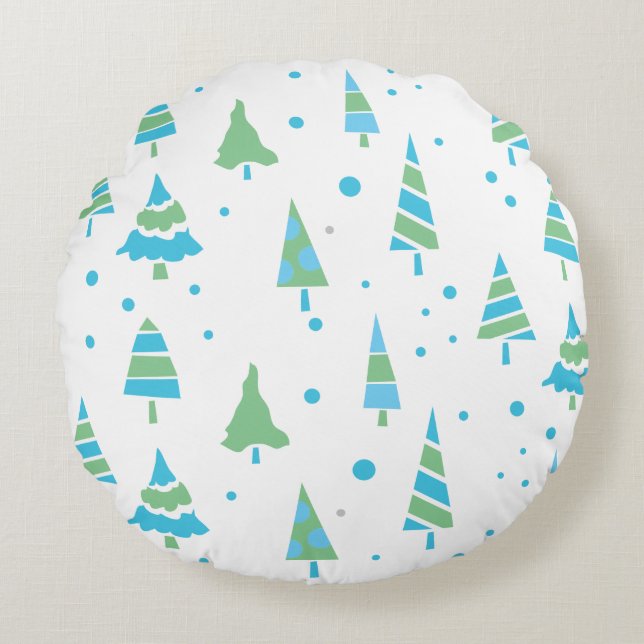 BLAUE GREEN TREES Forest Woods Weihnachtsbaum Rundes Kissen (Vorderseite)