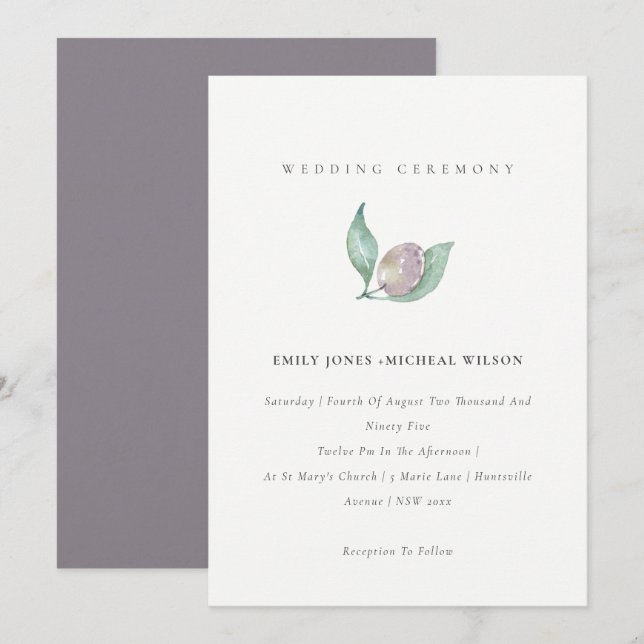 BLAUE GREEN WATERCOLOR FOLIAGE OLIVE WEDD EINLADUNG (Vorne/Hinten)