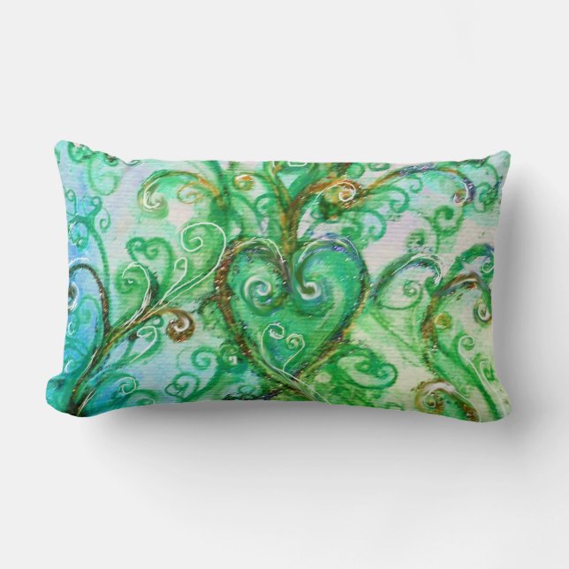 BLAUE GREEN WHIMSICAL SCHNÖRKEL MIT HERZ LENDENKISSEN (Vorderseite)