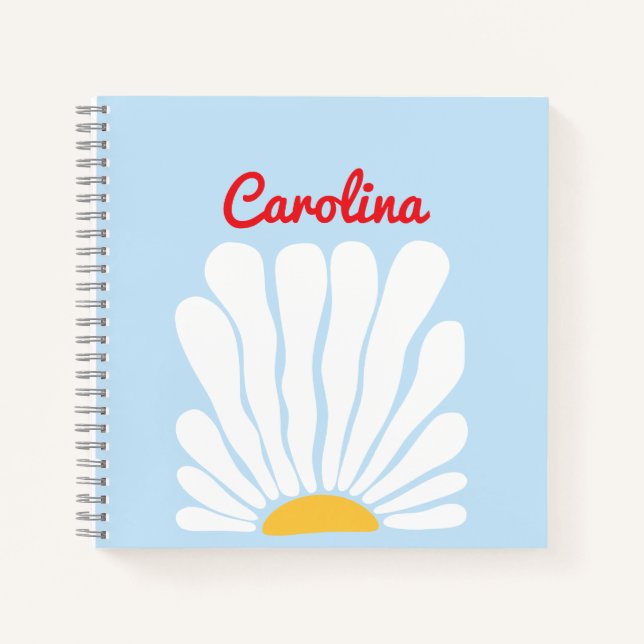 blaue Groovy Sonnenblume Retro Boho Notizbuch (Vorderseite)