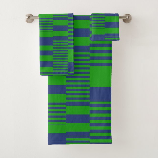 Blaue Grün Patchwork Streifen Design  Badhandtuch Set (Insitu)