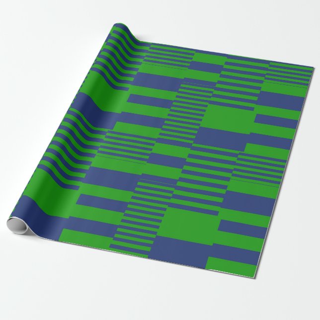 Blaue Grün Patchwork Streifen Design  Geschenkpapier (Ungerollt)