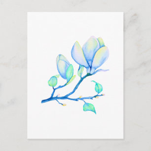 Blaue Grün Wasserfarbe Magnolienzweig Botanisch Postkarte