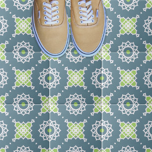 Blaue Grün-Weiße Spitzen-Mosaik-Geometrie-Muster Fliese