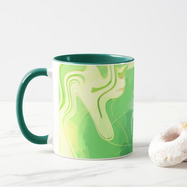 Blaue Grüne Abstrakte Ozeane Tasse (Mit Donut)
