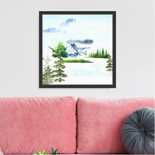 Blaue grüne Aquarell-Natur-Leinwanddruck-Kunst Leinwanddruck