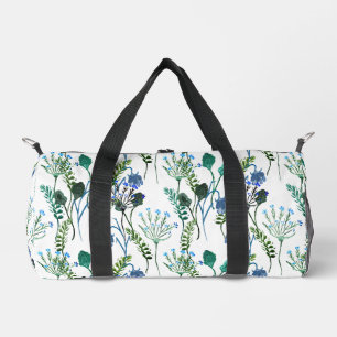 Blaue Grüne Aquarell-Wildblume Duffle Bag