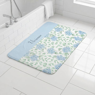 Blaue grüne Aquarell-Wildblumen-Monogramm Badematte