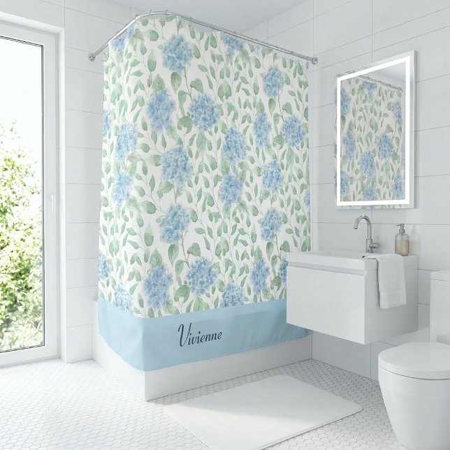 Blaue grüne Aquarell-Wildblumen-Monogramm Duschvorhang (Blue Green Watercolor Wildflower Monogram Shower Curtain)